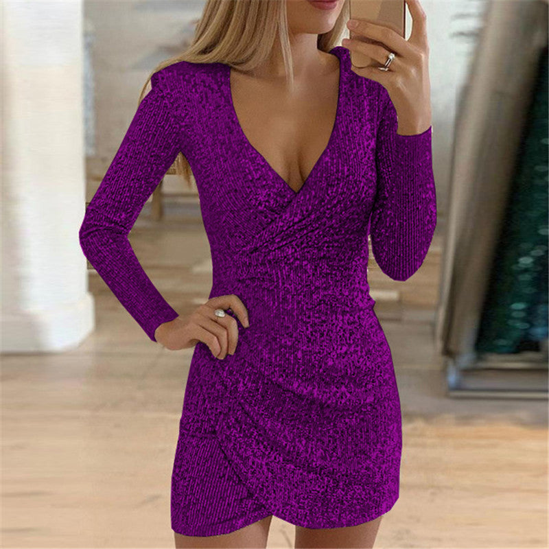 Autumn Sexy V-Neck Sequin Bodycon Dress 4