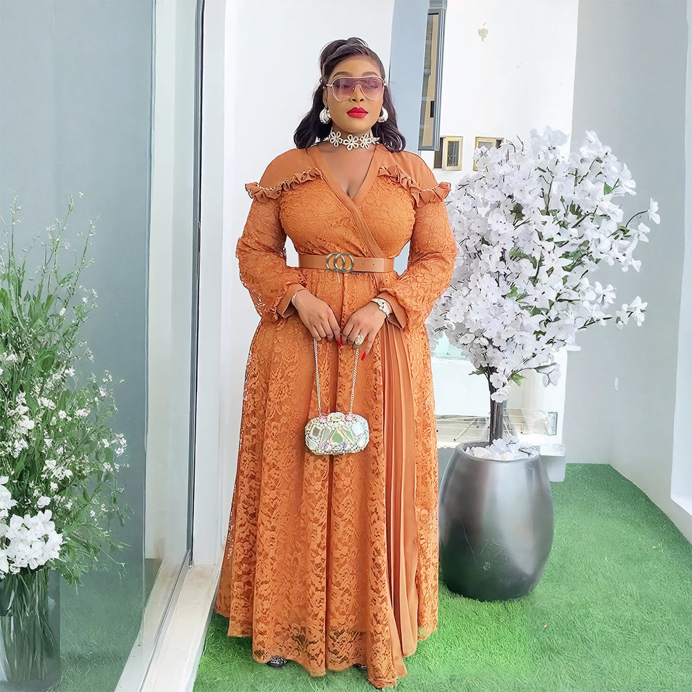 Plus Size Women Patchwork Lace Elegant Maxi Dress 4