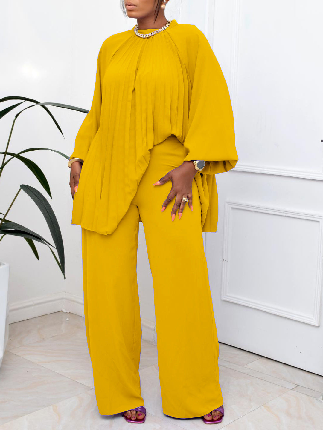 Women's Autumn Fashionable Loose Pleated Plus Size Chic Two Piece Suit 6