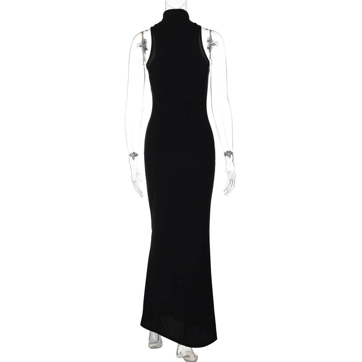 Women Half-high Collar Sleeveless Solid Maxi Dress 6