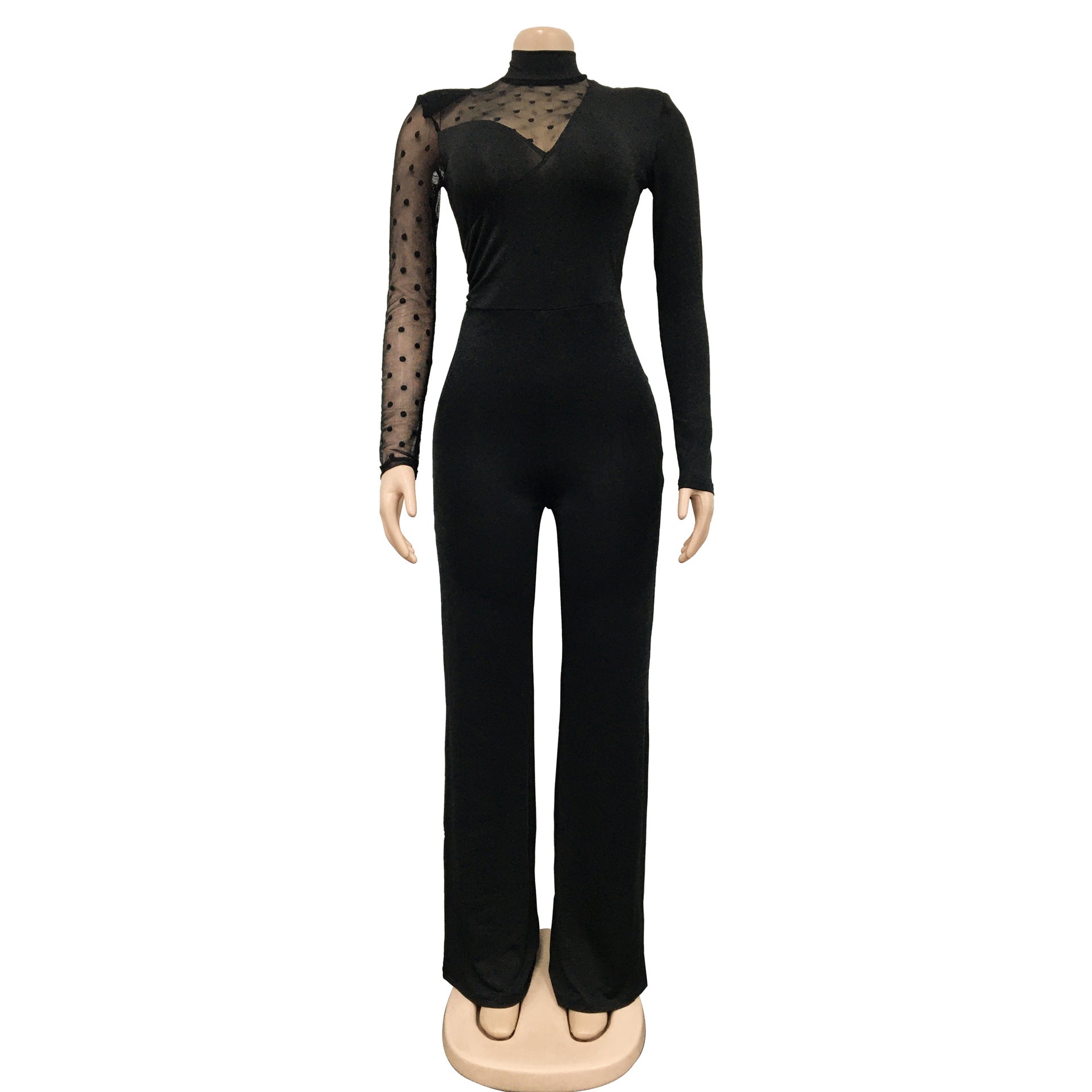 Women mesh See-Through Polka Dot Long Sleeve Jumpsuit 17