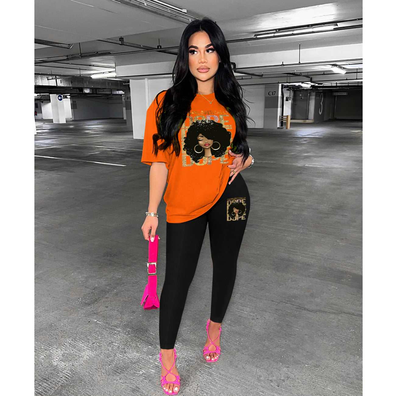 Style Printed Casual Fashion Short Sleeve T-Shirt Pants Women's Two-Piece Set 7