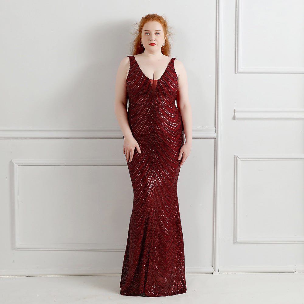Plus Size Women Sequined Formal Party Maxi Mermaid Dress 7