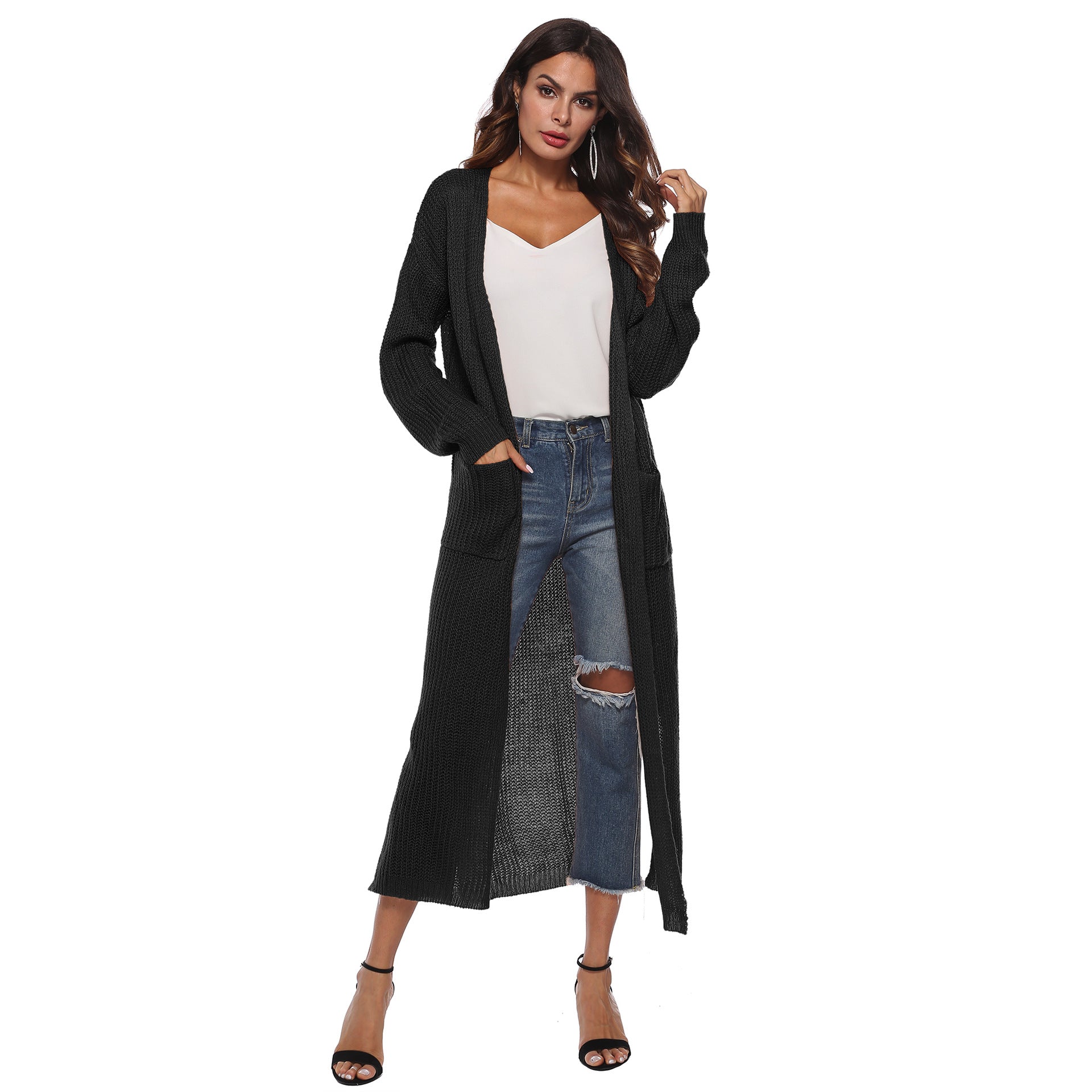 Women thin long coat with large pockets and slits 6
