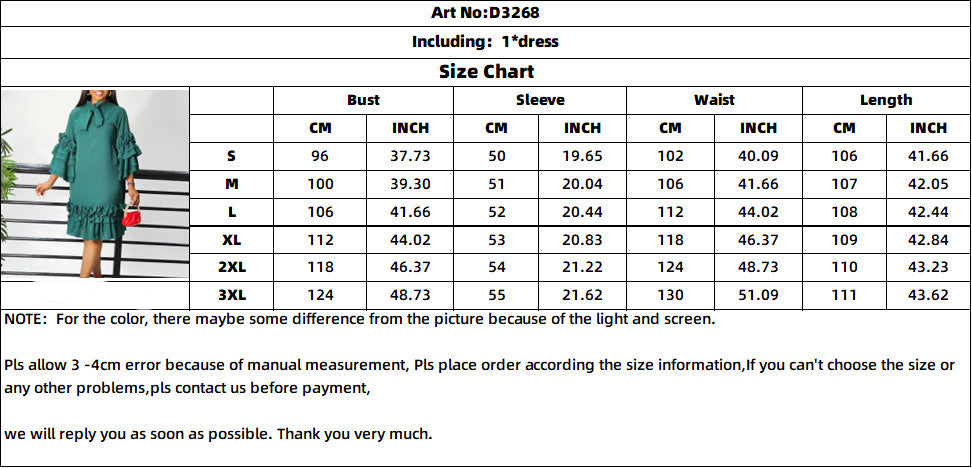 Women's Fashionable And Elegant Lace-Up Multi-Layered Ruffled Bell Bottom Sleeve Loose Dress 16