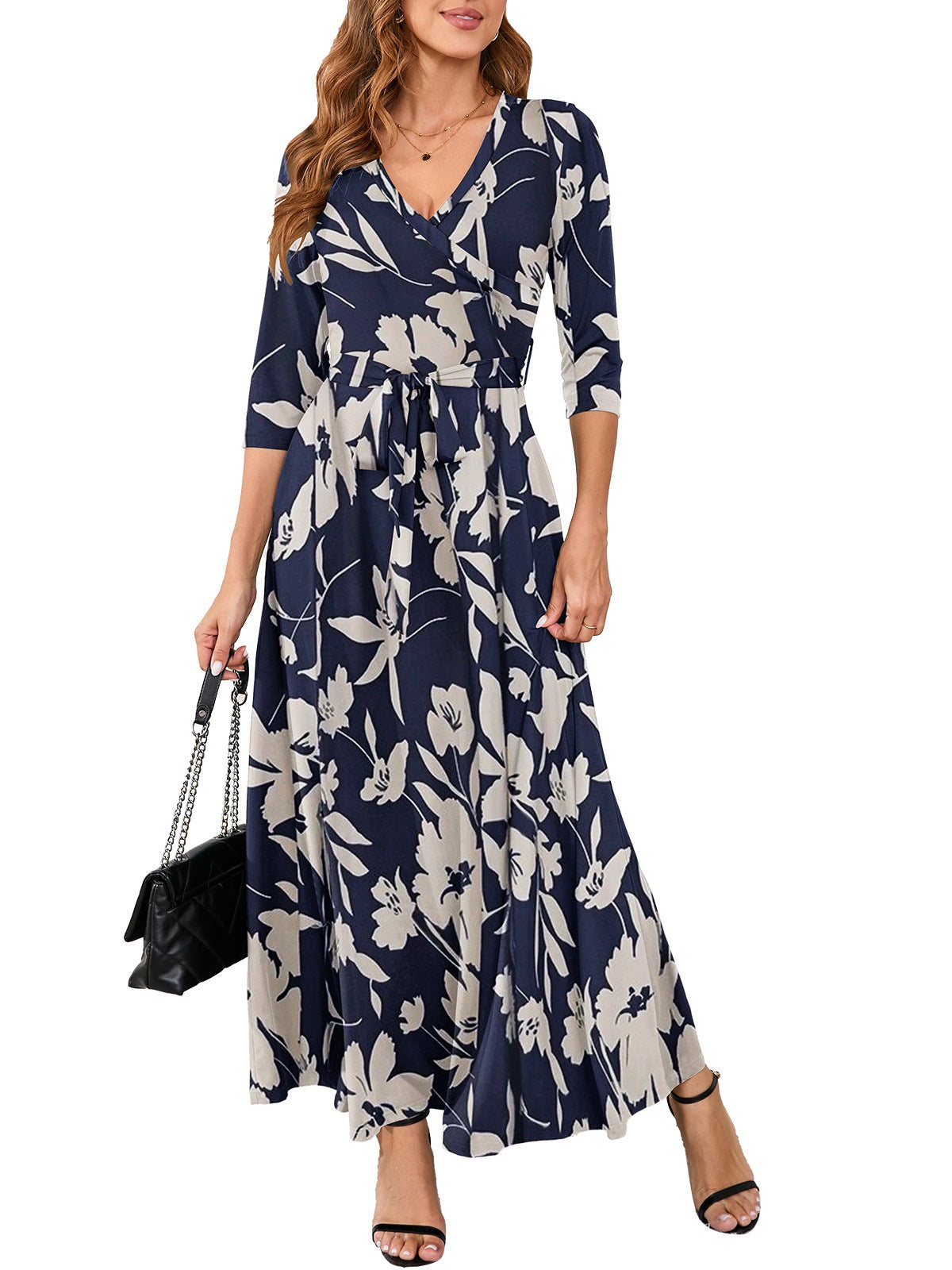 Women Sexy Printed V Neck Dress 33