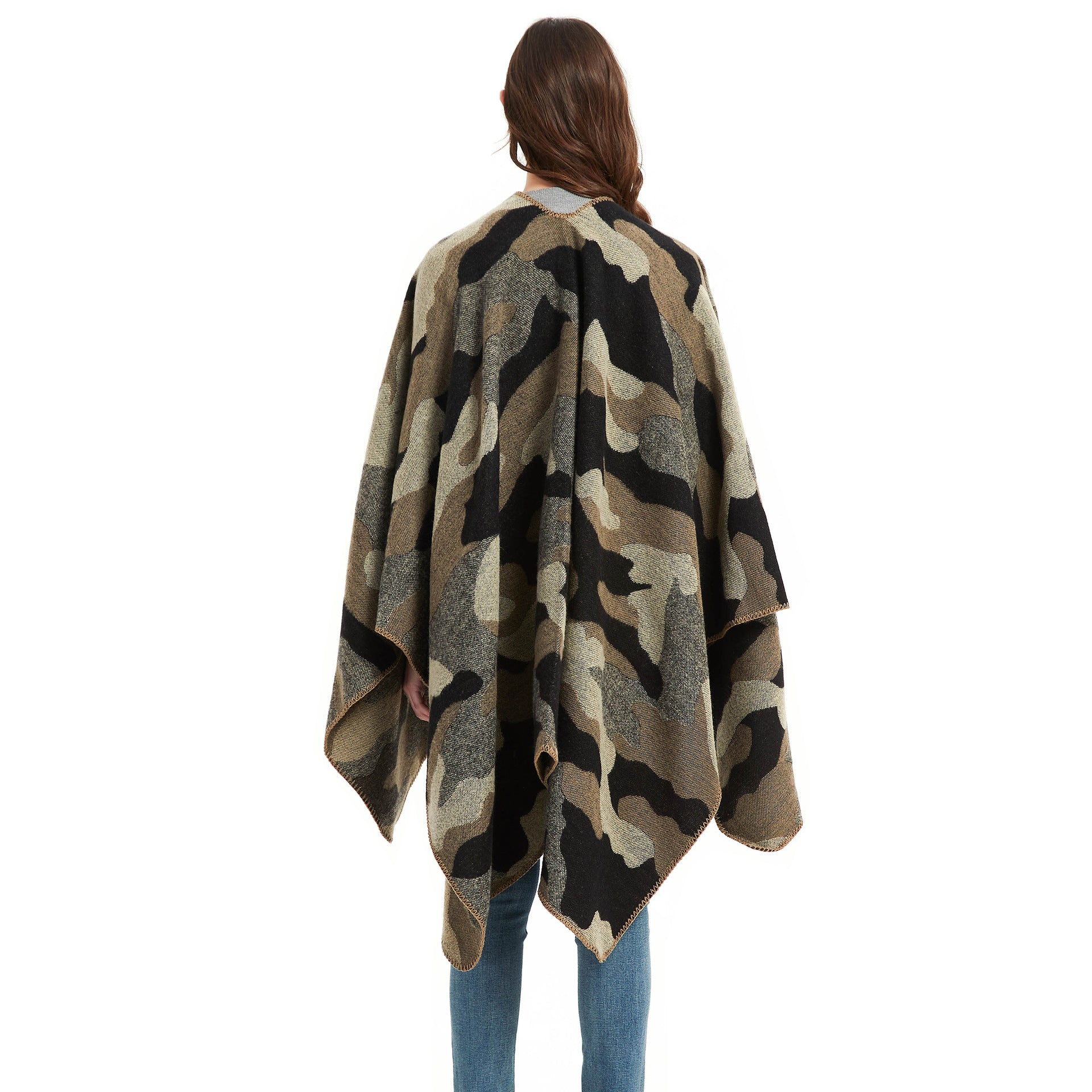 Women jacquard cape camouflage slit shawl 16