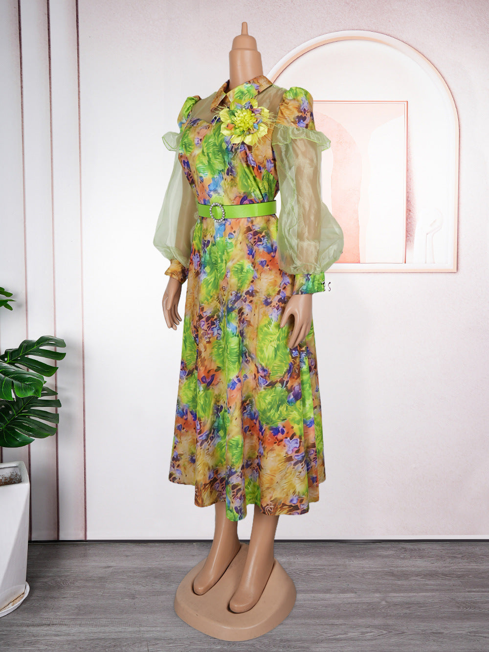 Plus Size Women Spring and Summer Tie-Dye Print Dress 18