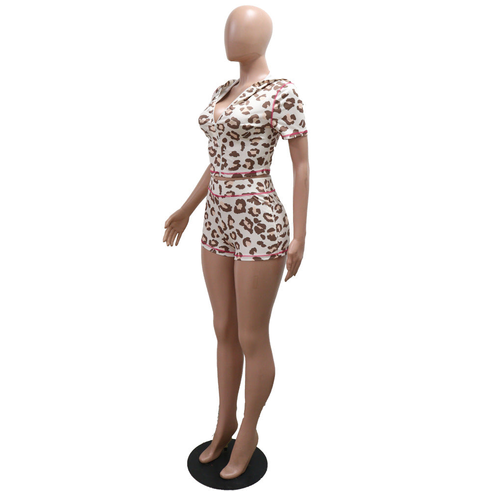 Women Casual Letter Printed Hooded Zipper Top and Shorts Two-piece Set 10