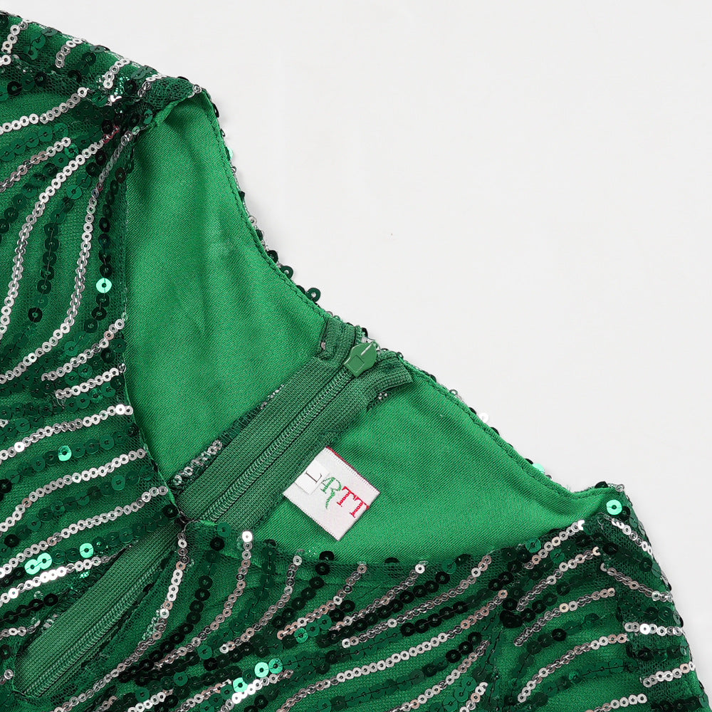 Sequin Formal Party Gown African Women's Plus Size Dress with Belt 15