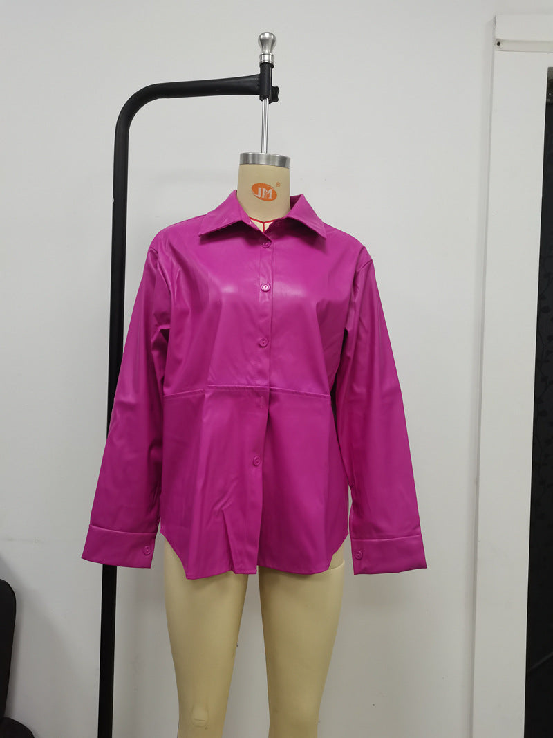 Autumn And Winter Fashionable Long Sleeve Women's Pu Shirt Women's Leather Jacket 18