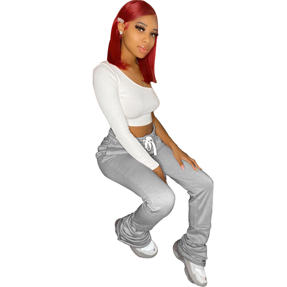 Autumn Winter Plush Patchwork Stacked Pants 9