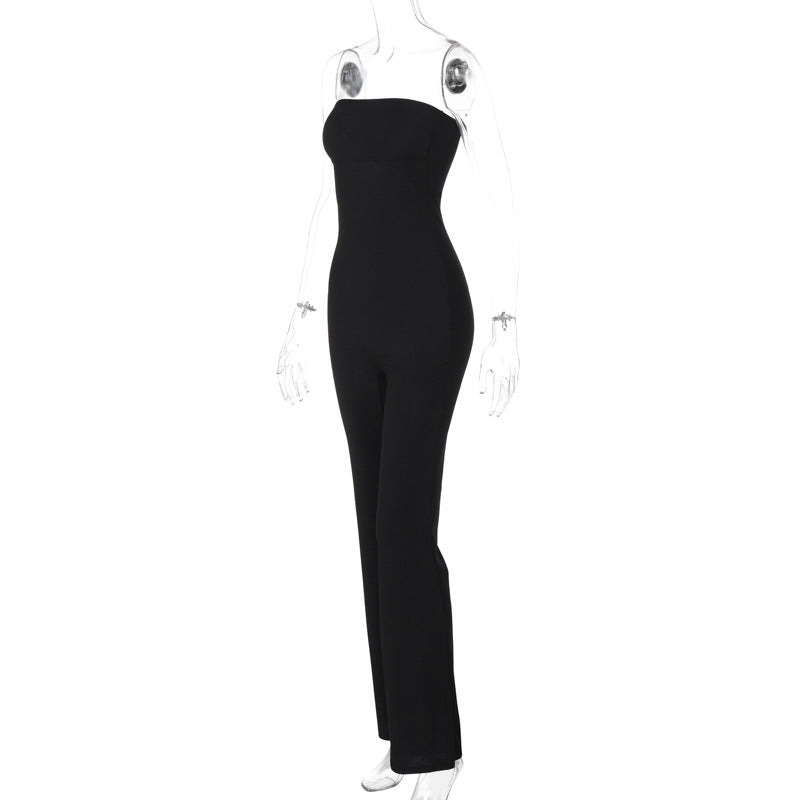 Women Spring Summer Chic Solid Strapless Jumpsuit 7