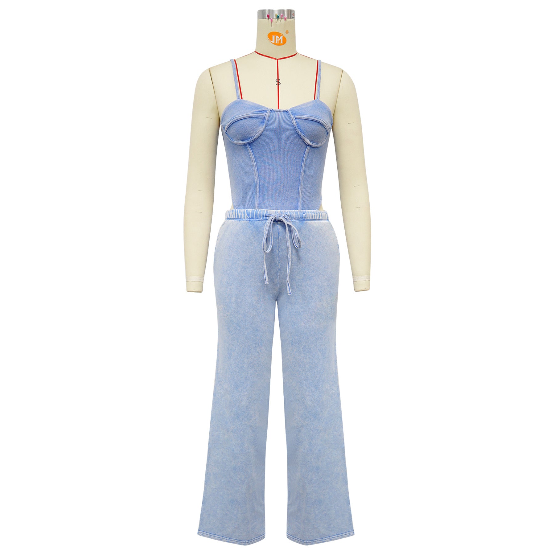 Women Sexy Cotton Washed Strapless Top and Pant Two-Piece Set 31