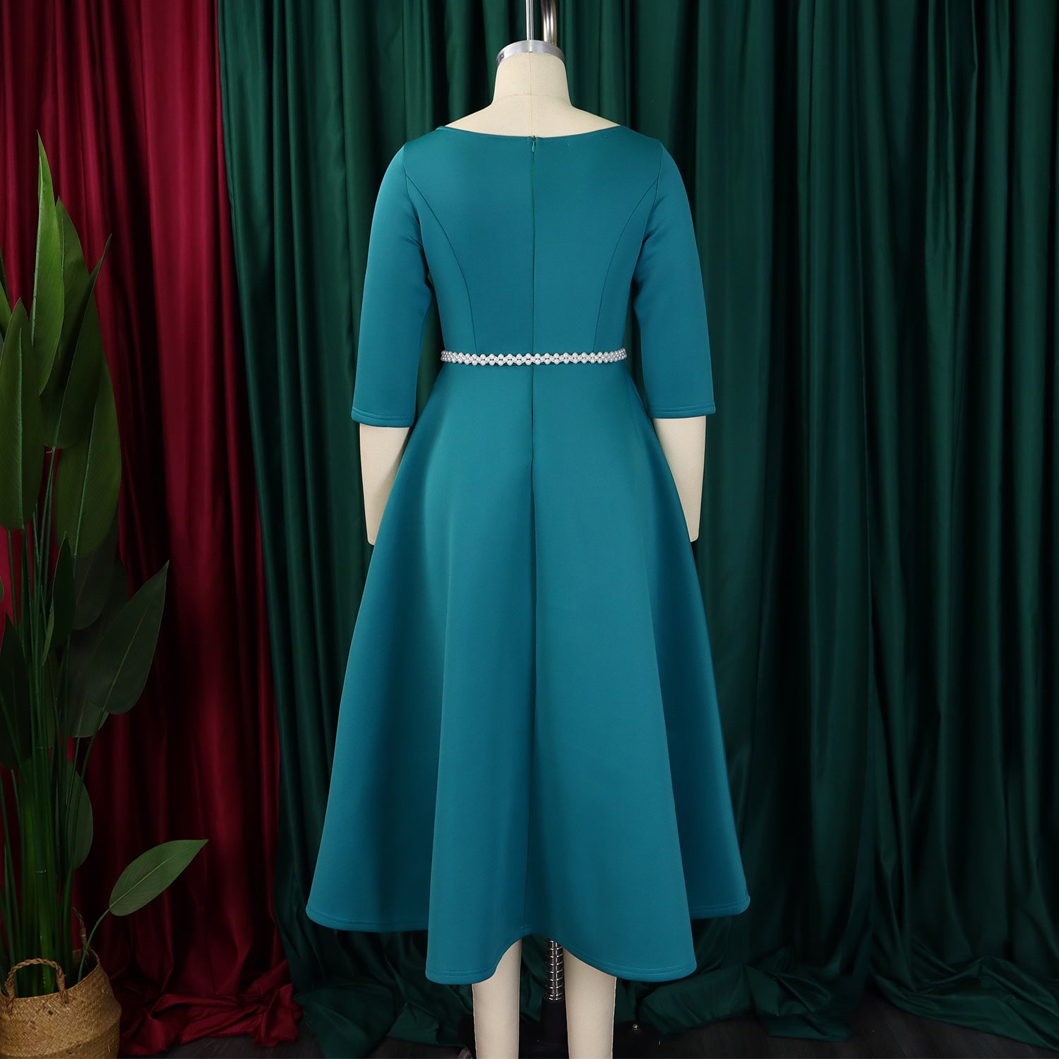 Autumn Winter Solid Color Elegant A-Line Chic Evening Dress 14