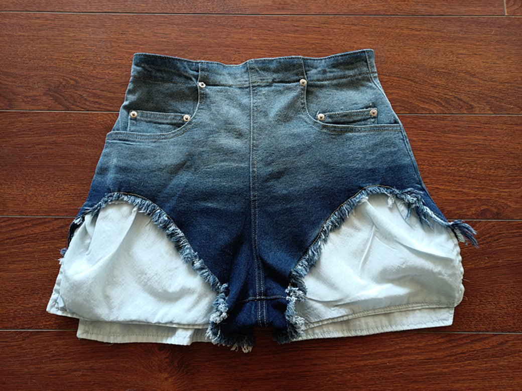 Women Fashion Pocket Ombre Denim Shorts 12