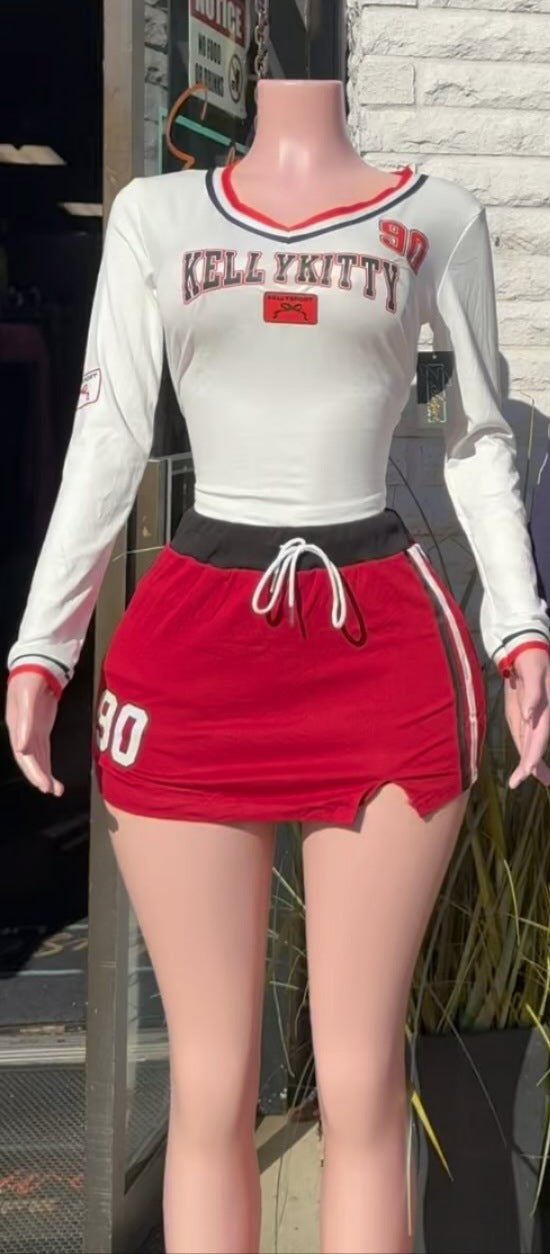 American women's autumn cheerleading sports Slim Fit top mini Bodycon skirt two piece set 4