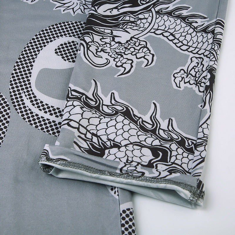 Women's Style Dragon Print Fashion Zip Sleeveless Vest Trousers Casual Two Piece Pants Set 20