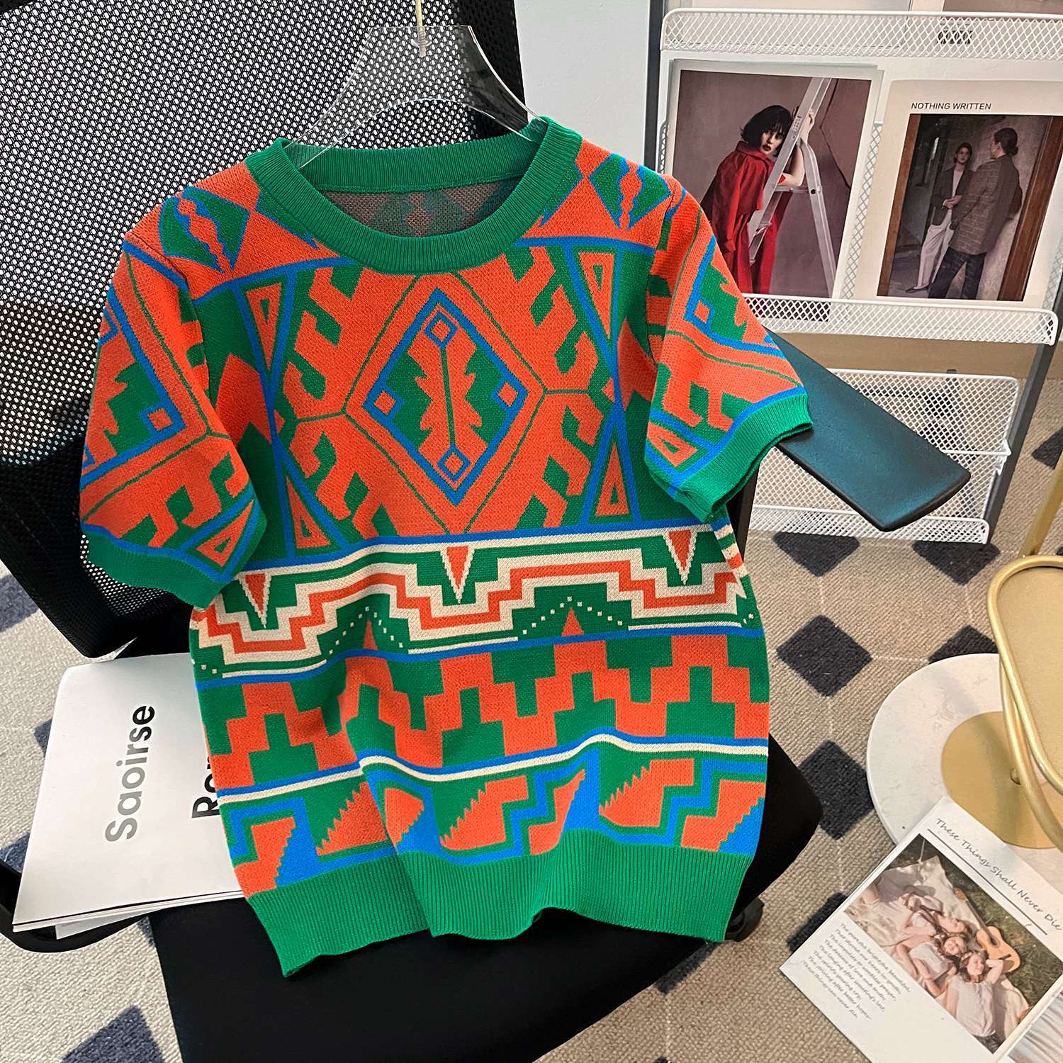 Summer Short Loose Contrasting Color Trendyknitting Top Short-Sleeved T-Shirt 9