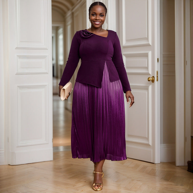 Women Elegant purple pleated Formal Party Pleated Dress