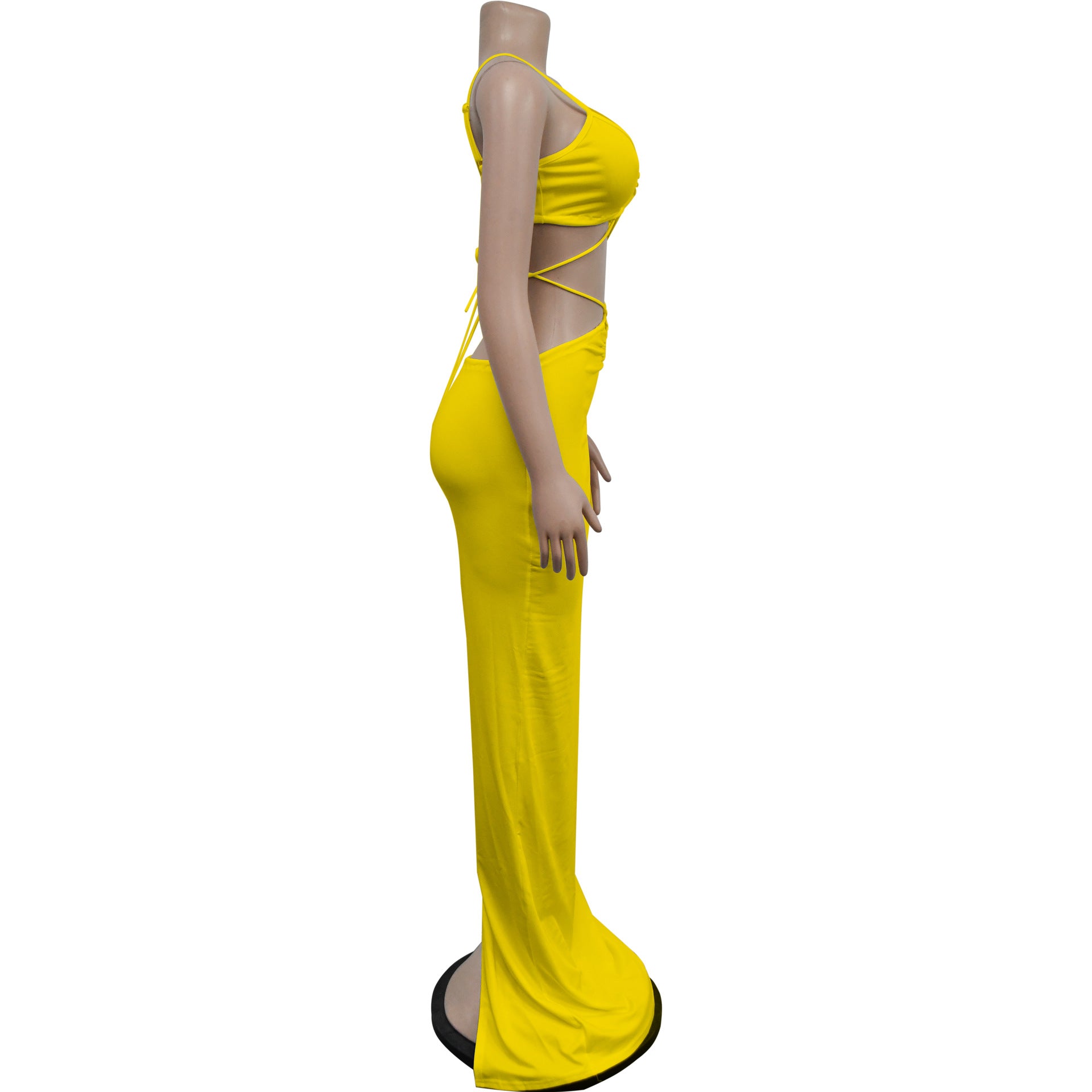 Women's Fashion Solid Color Lace-Up Sleeveless Straps Maxi Dress 21