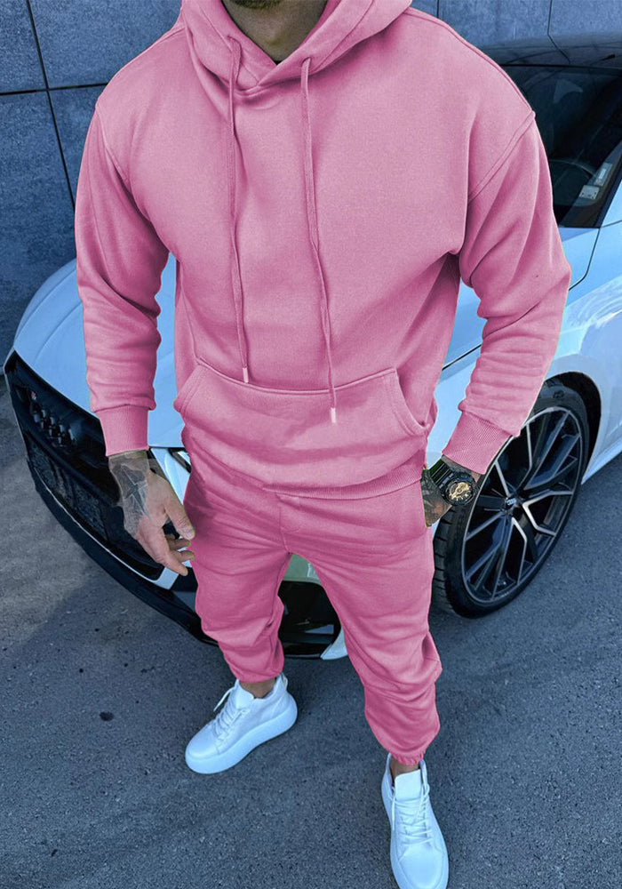 Men's Sports Casual Solid Hoodies and PantTwo Piece Set