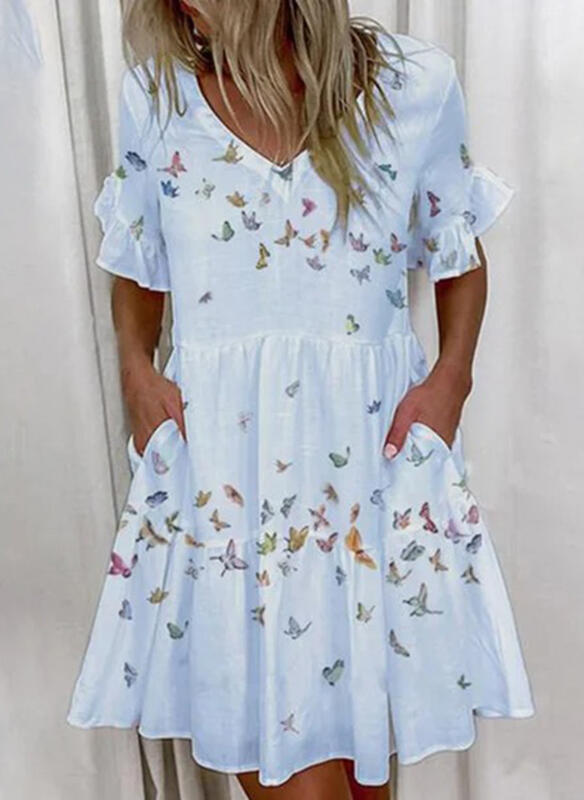 Women Printed Ruffle Pocket Dress 7