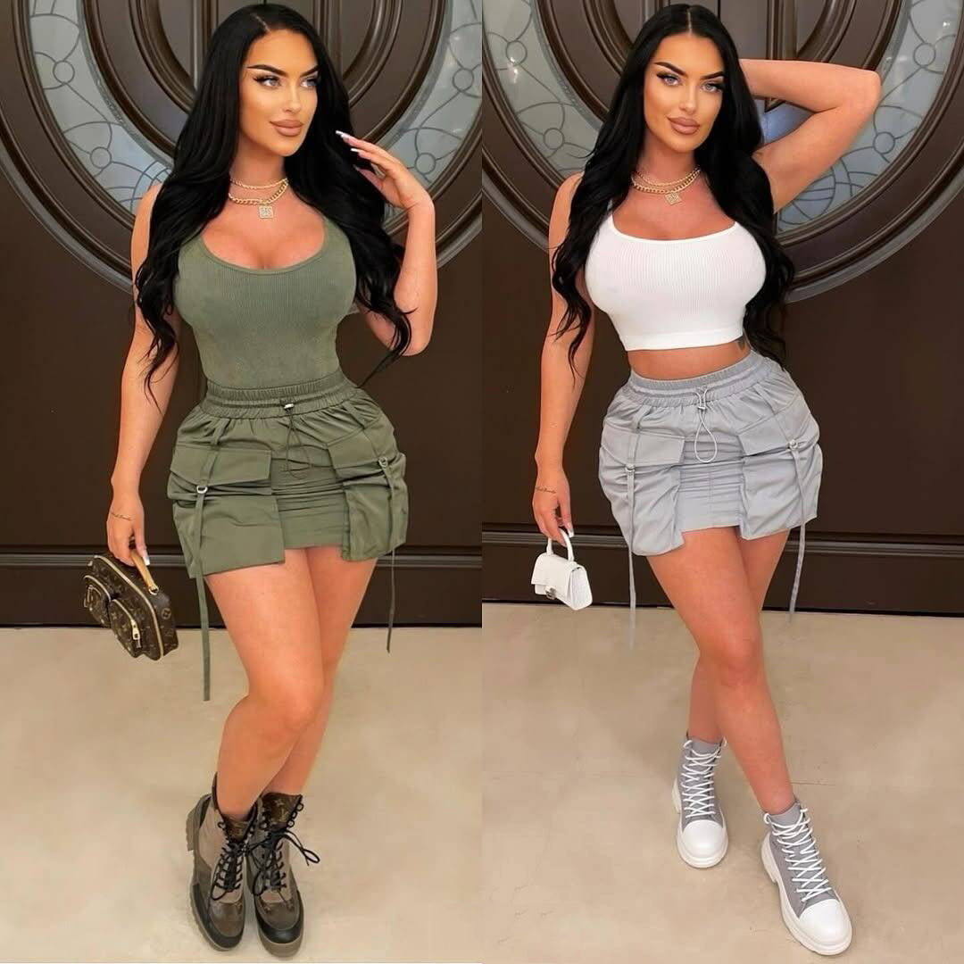 Women's Pocket Zippered Solid Color Sexy Mini Skirt 4