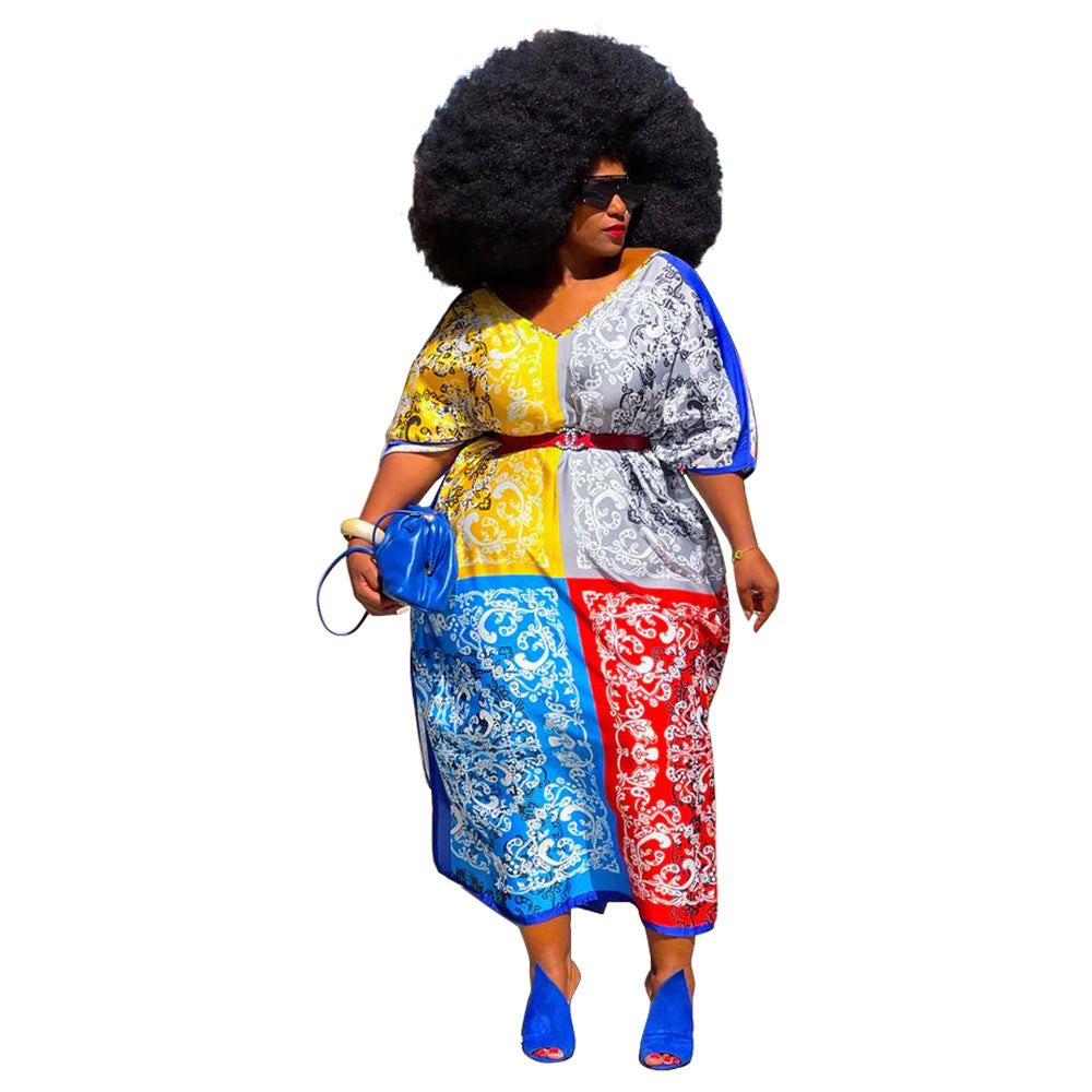 Ladies Fashion Print Casual Loose V Neck Stylish Ladies Dress 13