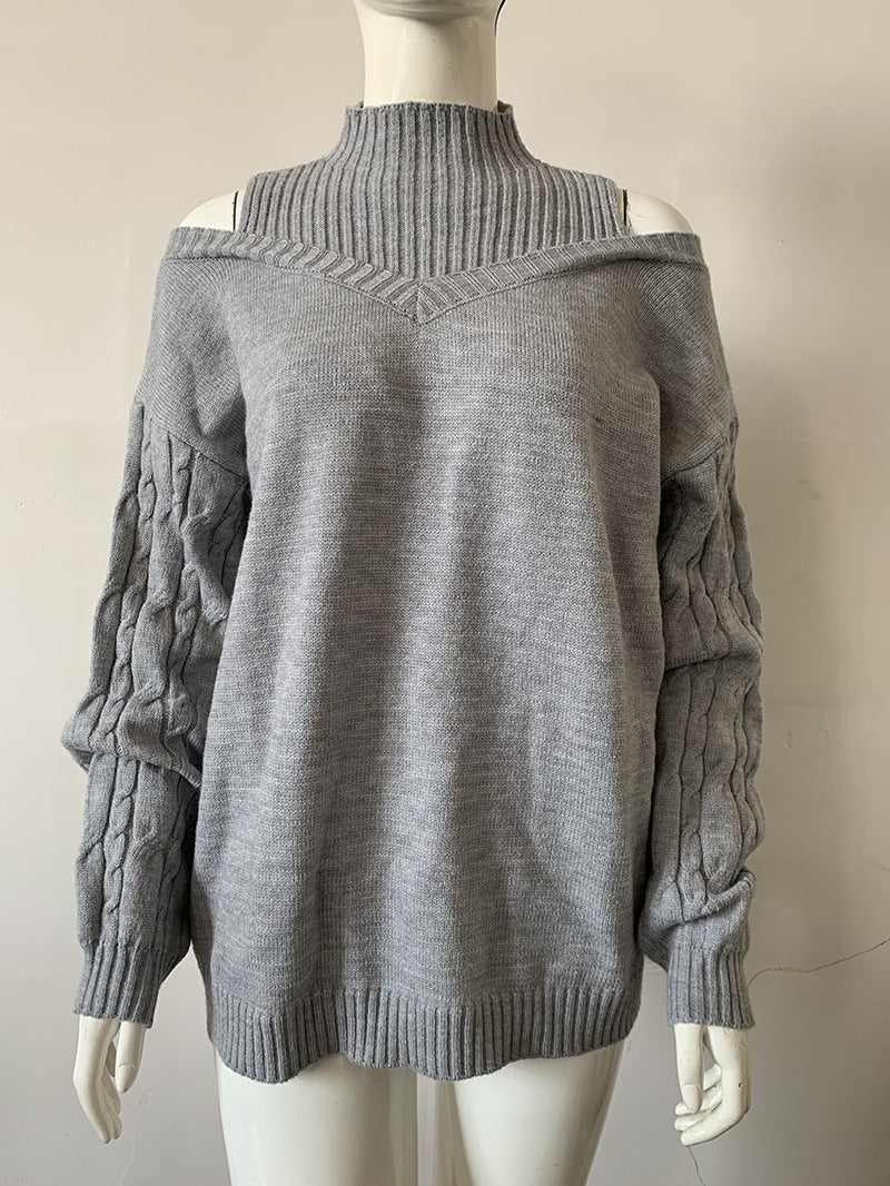 Women off-shoulder turtleneck loose sweater 9