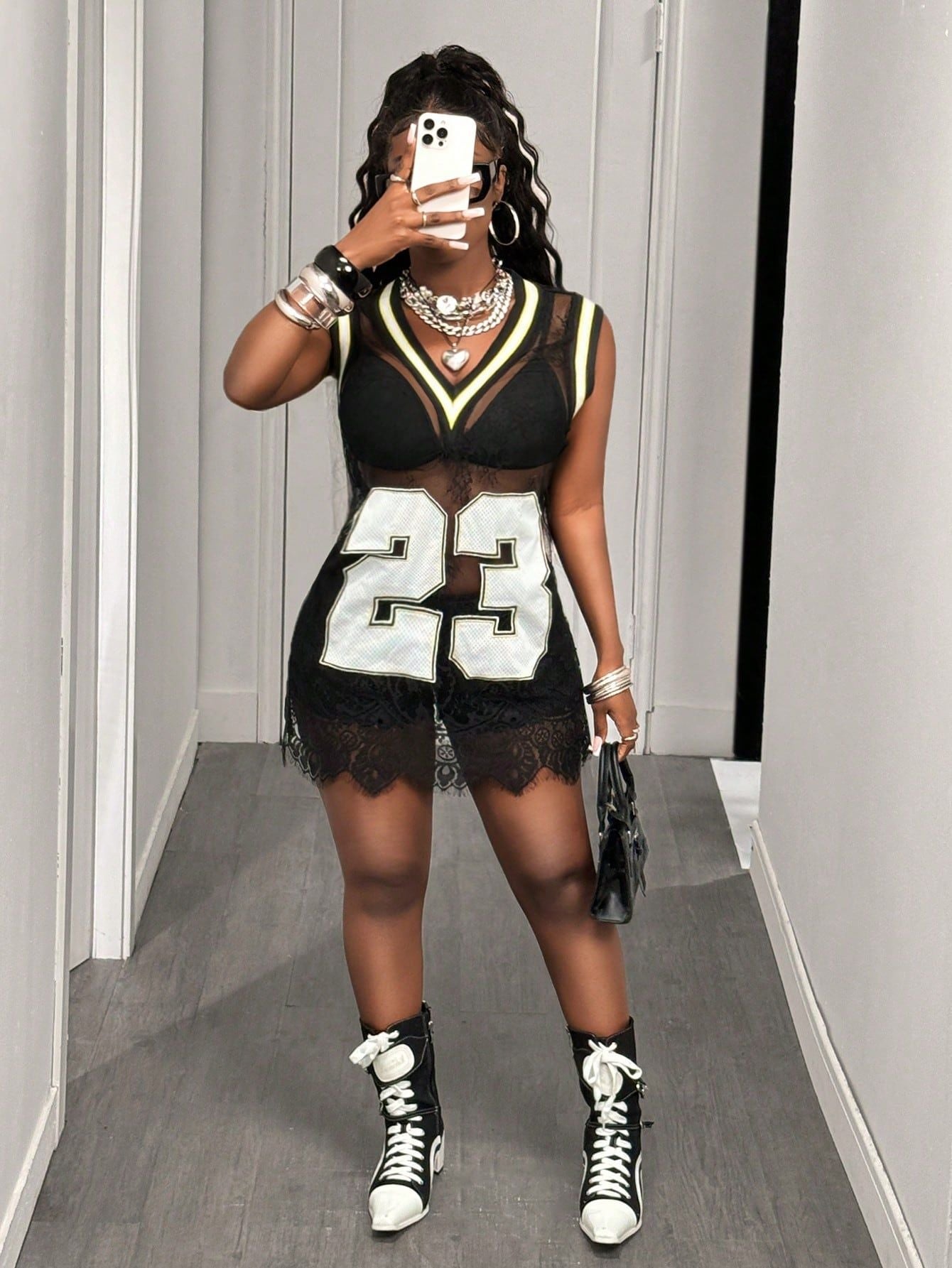 Women Sexy Digital Printed Lace Patchwork Sleeveless V-Neck Dress 8