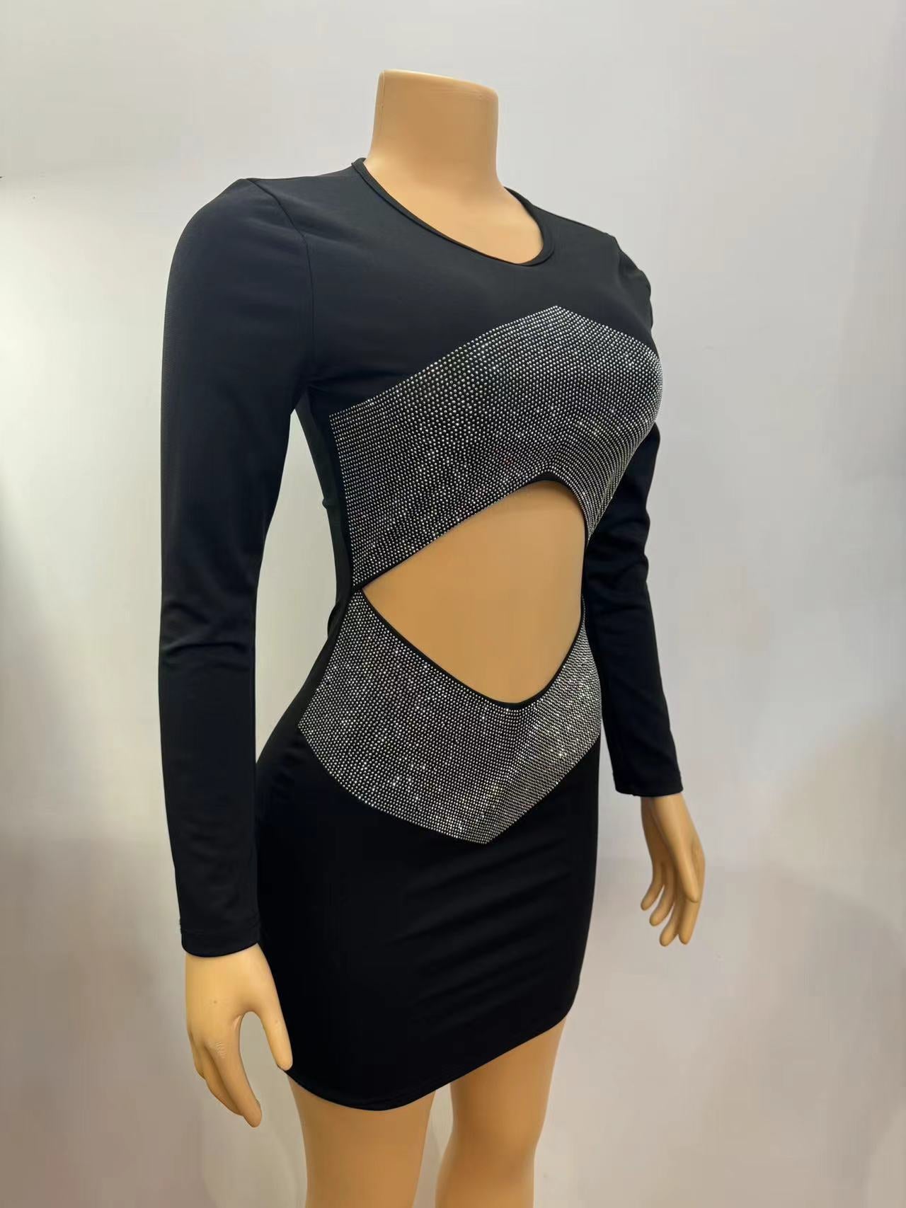 Women Sequin Cutout Round Neck Long Sleeve Bodycon Dress 4
