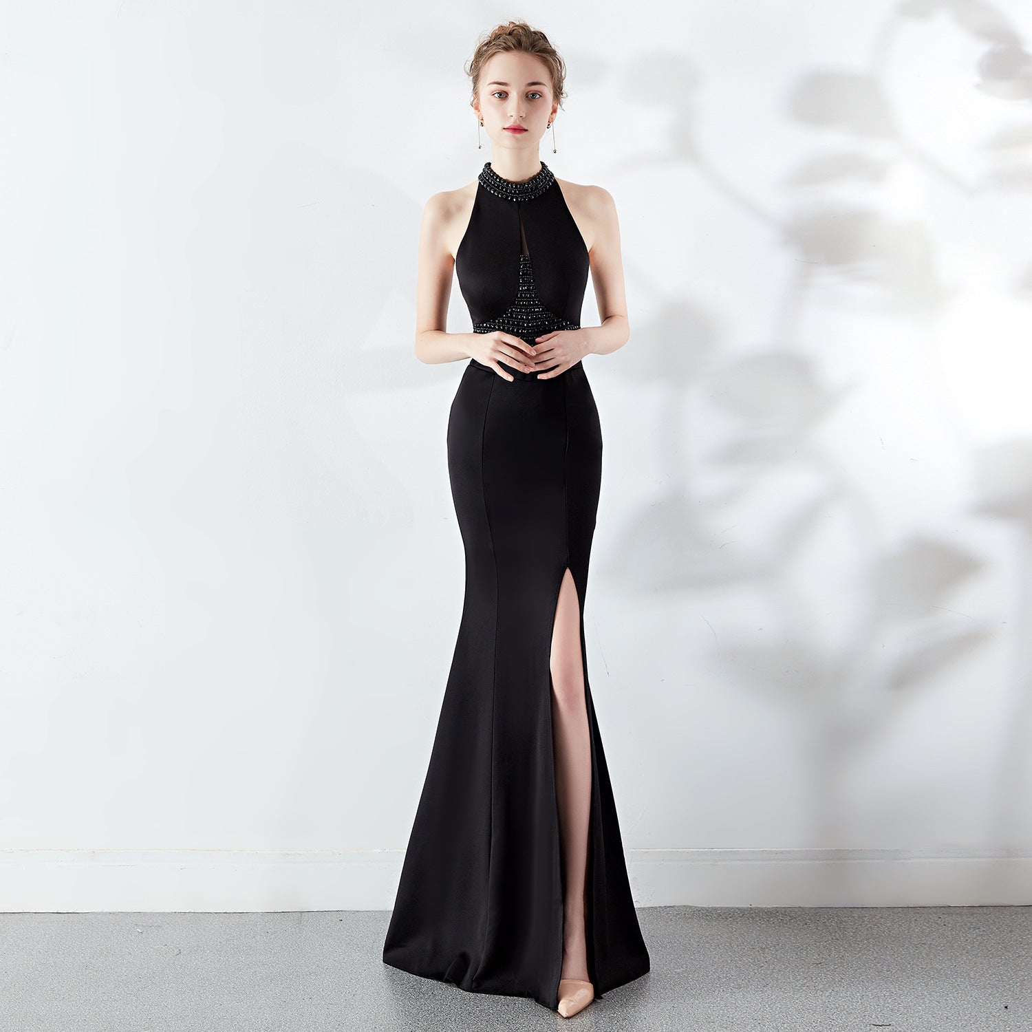 Women Elegant Sleeveless Fishtail Halter Party Evening Dress 15