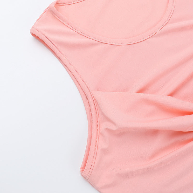 Women Spring Summer Sexy Gathered Ribbon Solid Dress 10