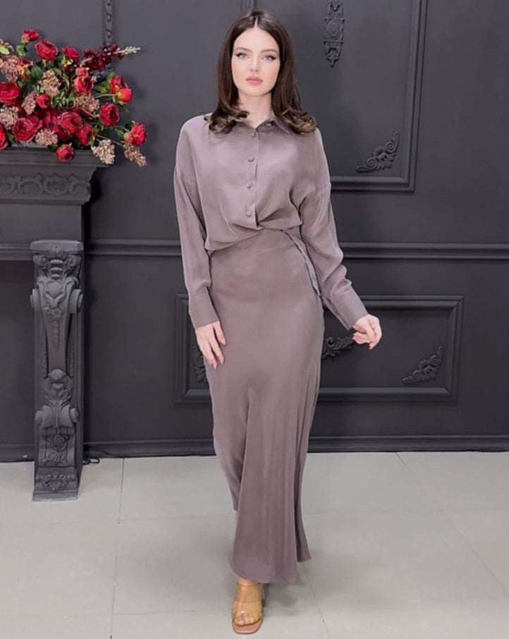 Women long-sleeved shirt Top and skirt two-piece set 3