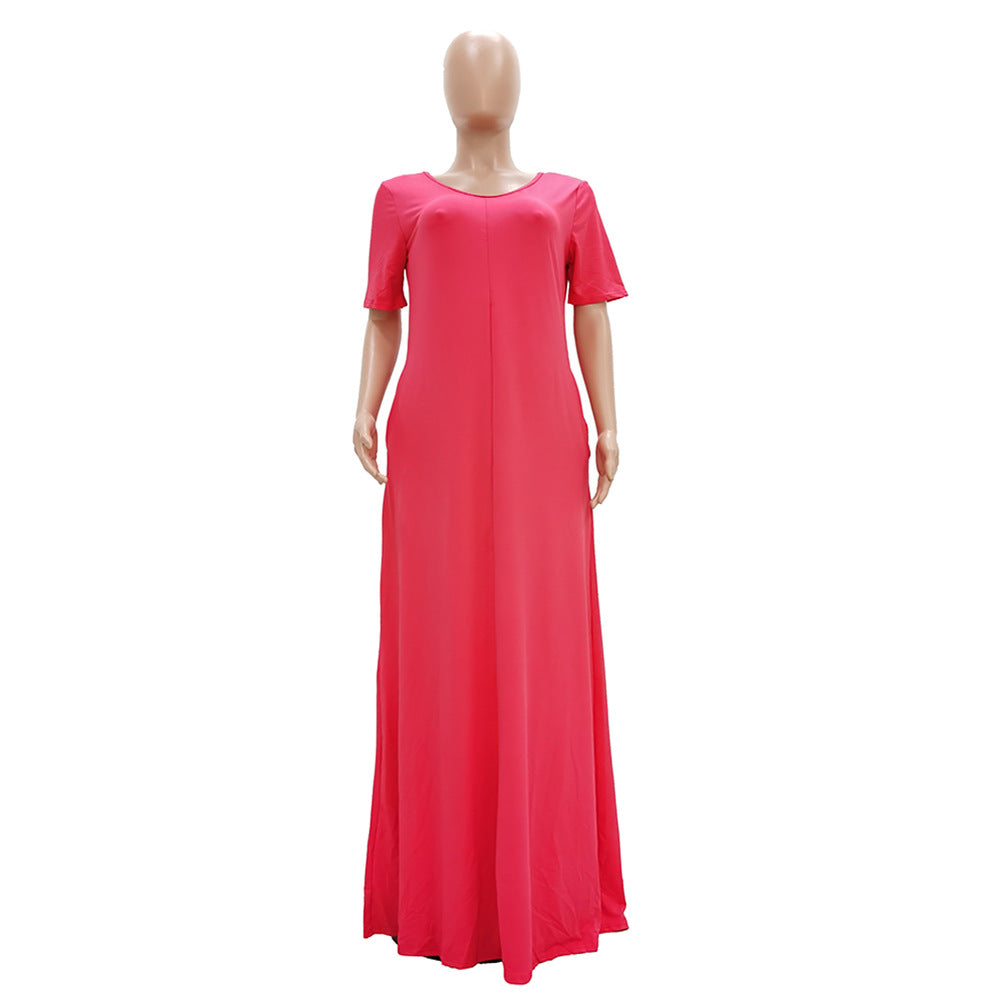 Women's Casual Pretty Color Short Sleeve Maxi Dress 22