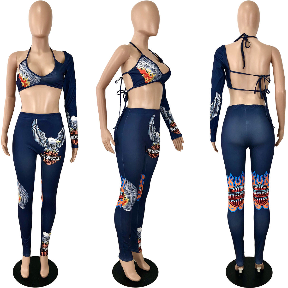 Women Print Single Sleeve Top and Pant Casual Two-piece Set 12