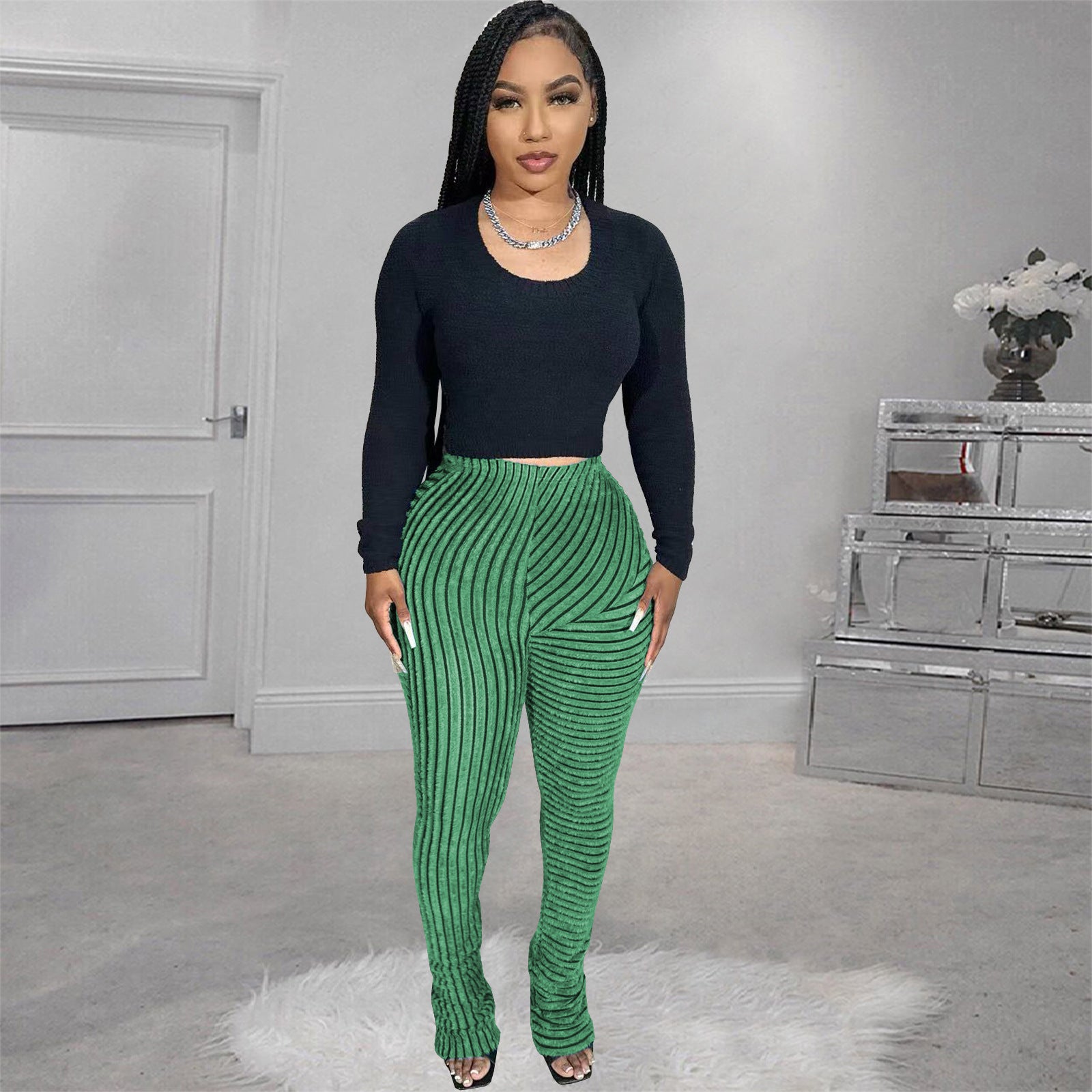 Women's Clothes Furry Texture High Stretch Fashion Casual Versatile Slim Pants 6