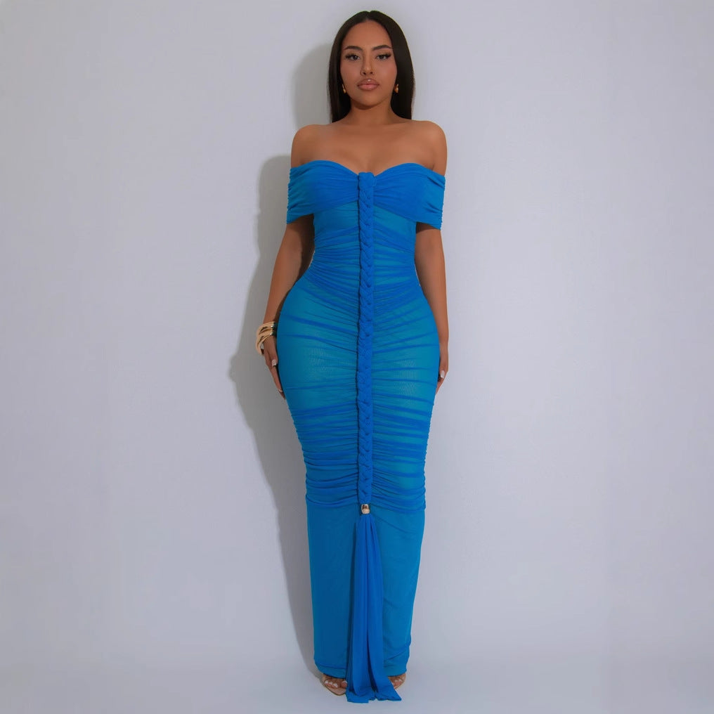 Women Sexy Pleated Mesh Dress 7