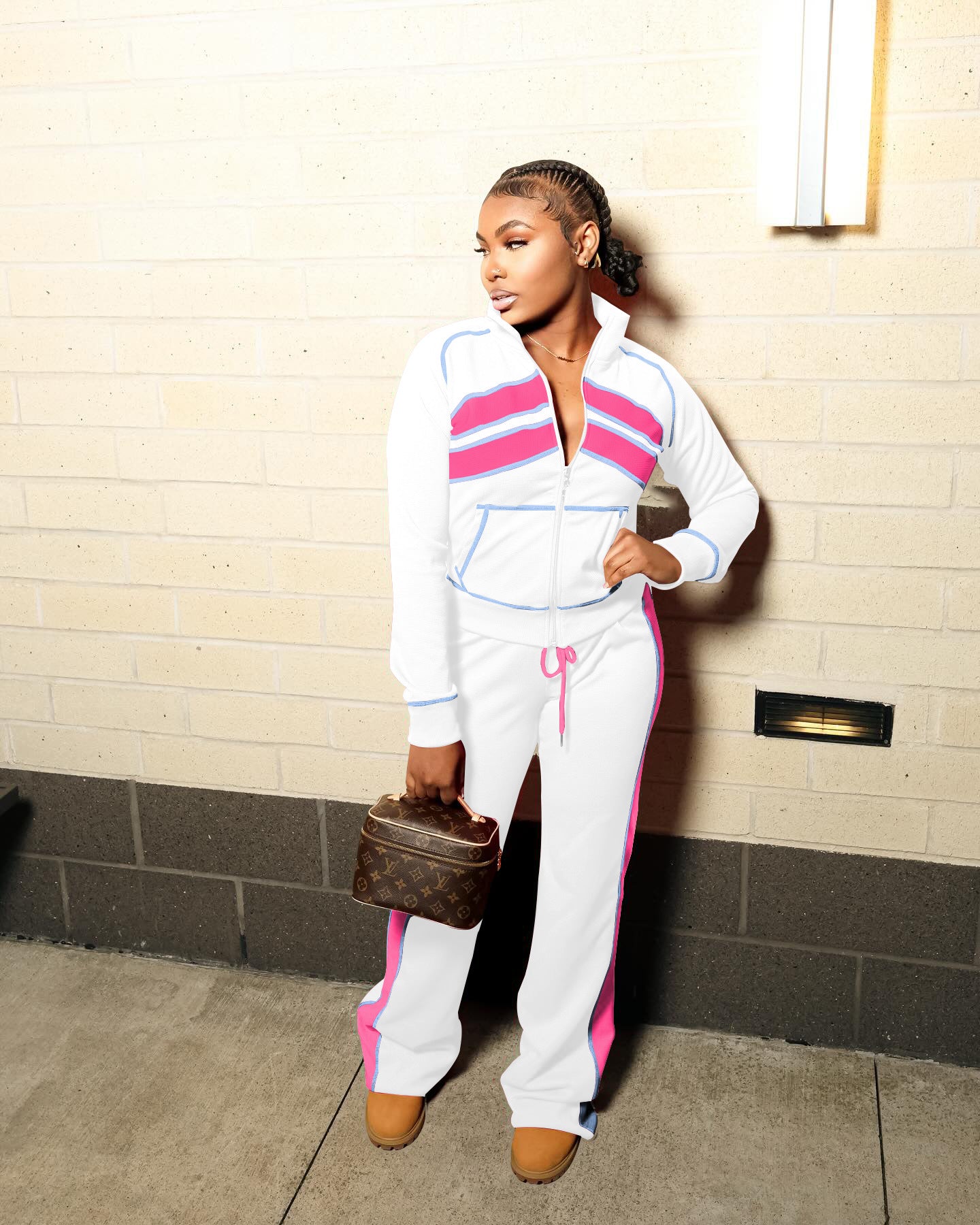 Women Sporty Casual Autumn/Winter Colorblock Long-Sleeved Top and Pant Two-Piece Set 4