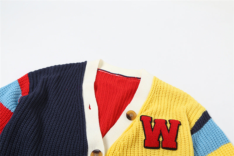 Women casual multi-color letter knitting button long sleeve crop jacket 7