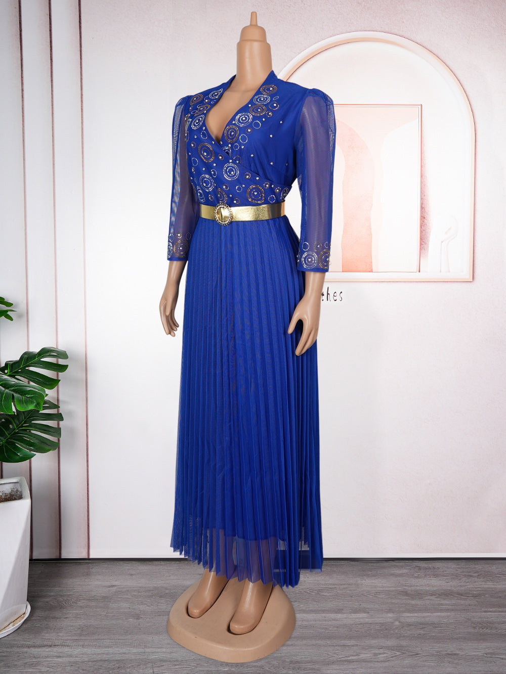 Beaded V-Neck Formal Party/Evening Dress African Plus Size Chic Elegant Dress for Women 15