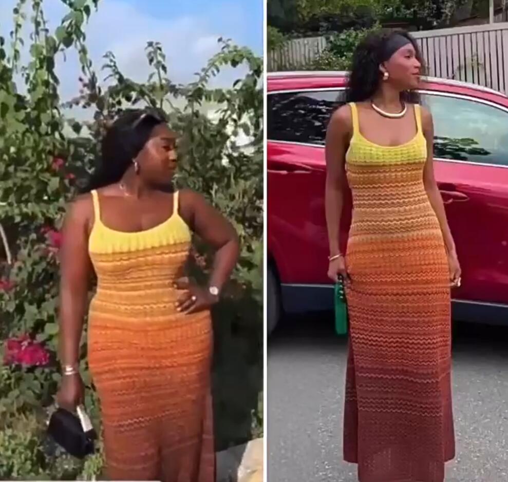 Gradient Striped Knit Sleeveless Strappy Slim Waist Slim Fit Dress