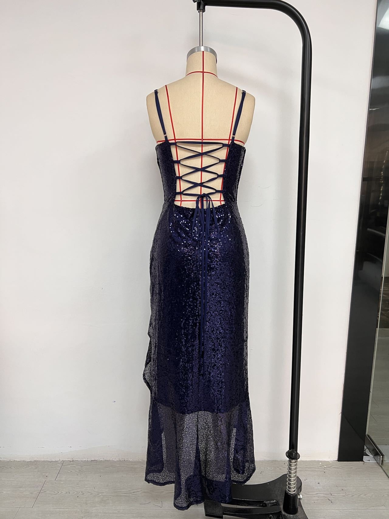 Women  Sequin Sleeveless Gown Slit Formal Party Sexy Prom Dress 10