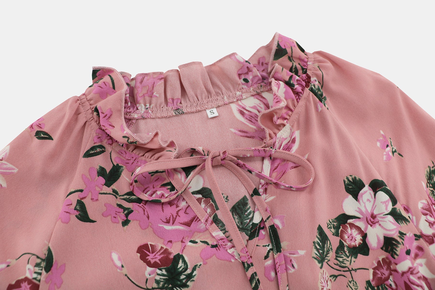 Women Balloon Sleeve Stand Collar Lace Floral Maxi Dress 19