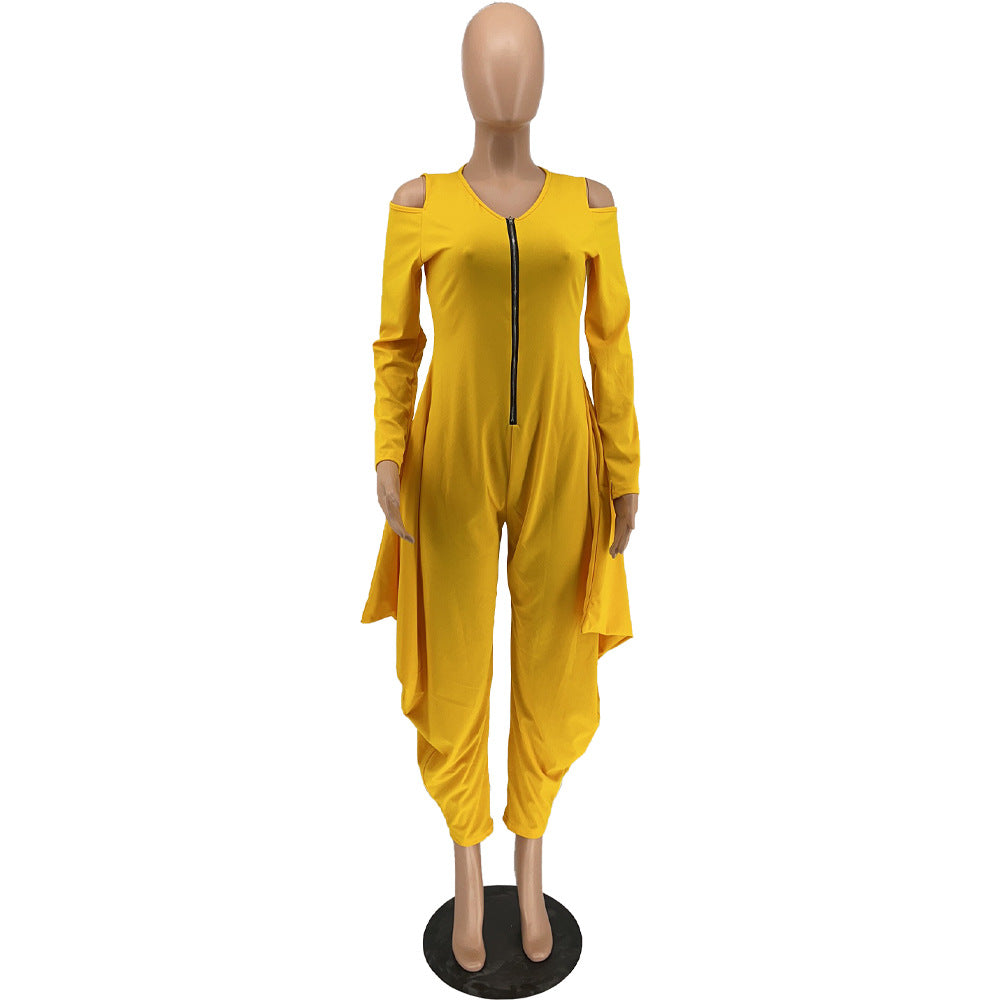 Women's Solid Color Cutout Long Sleeve Fashionable Loose Jumpsuit 41