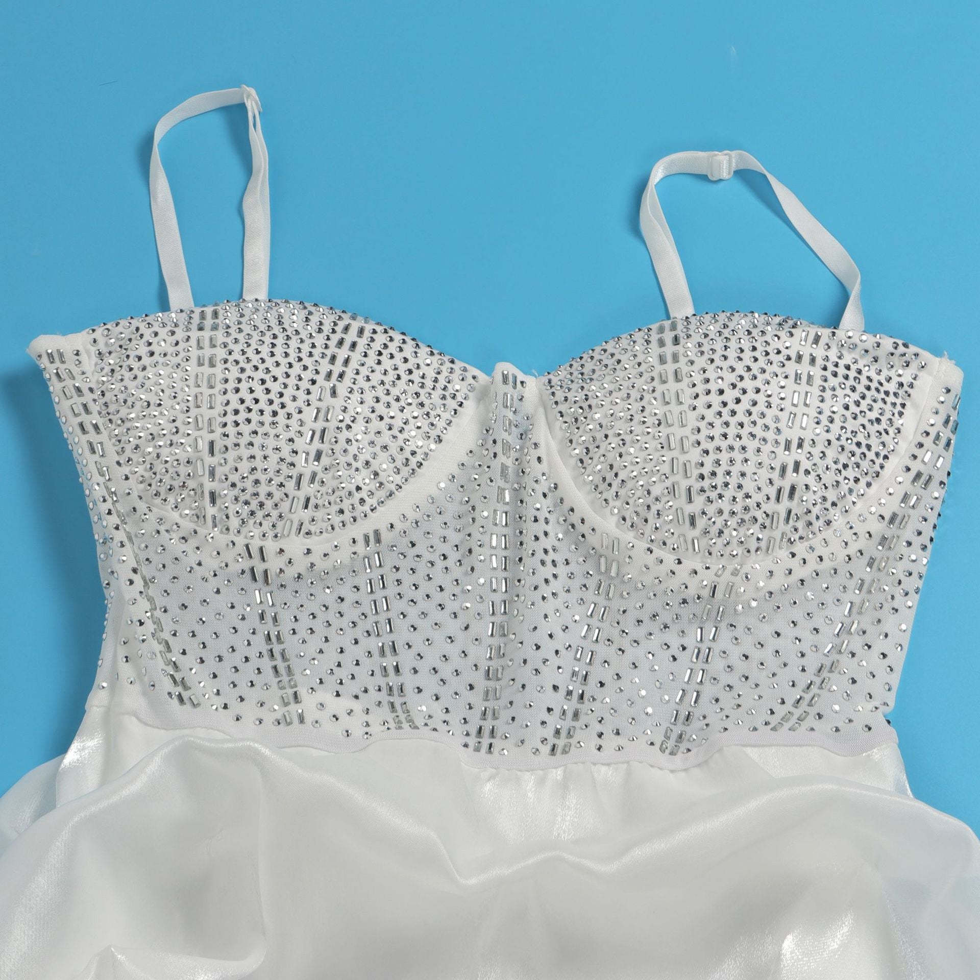 Women Sexy Beaded Stretch Camisole Cascading Ruffles Dress Tutu 32