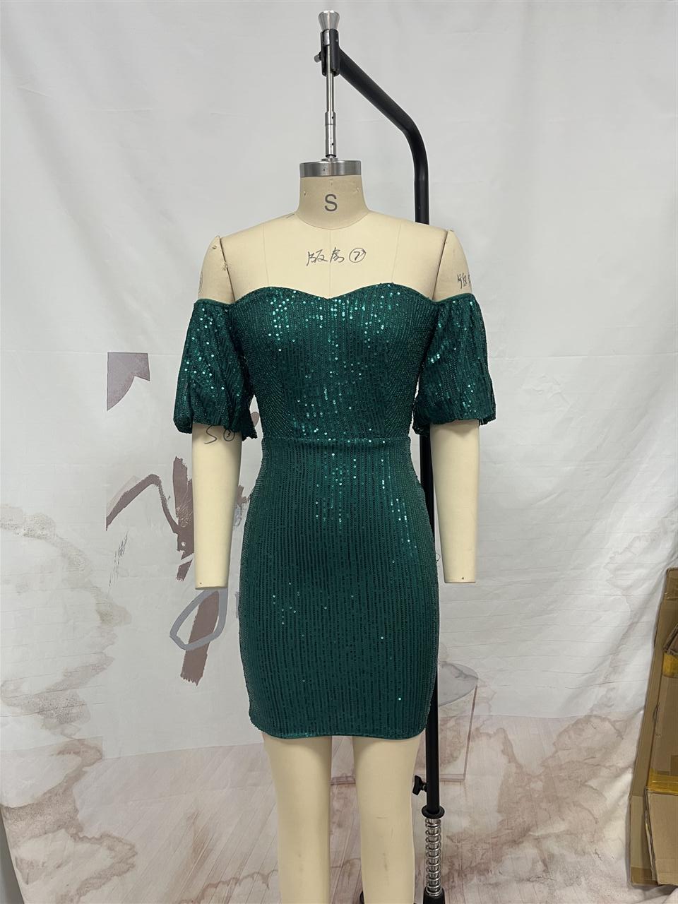 Women Sexy Sequin Short Sleeve Bodycon Dress 11