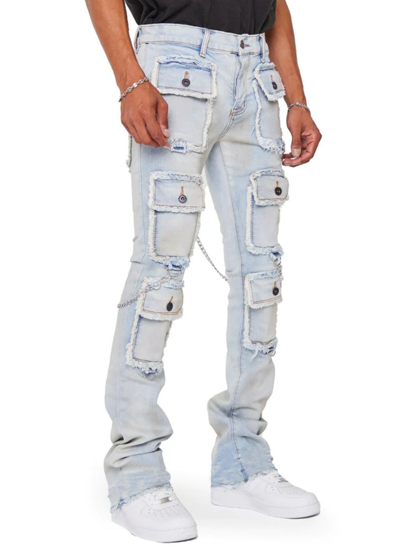Street Fashion Men's Cargo Denim Straight Leg Pants 7