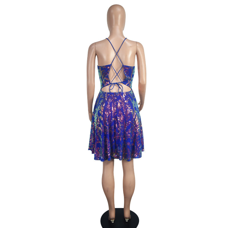 Women Women Glitter Sequin Loose Strapless Suspender Formal Party Mini Dress 6